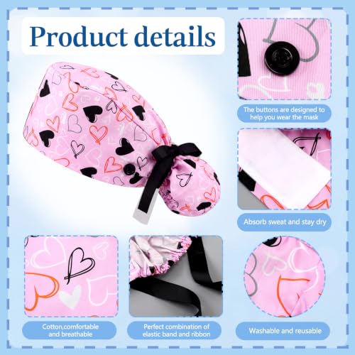 Image of Honoson 6 Pcs Scrub Caps Women with Buttons