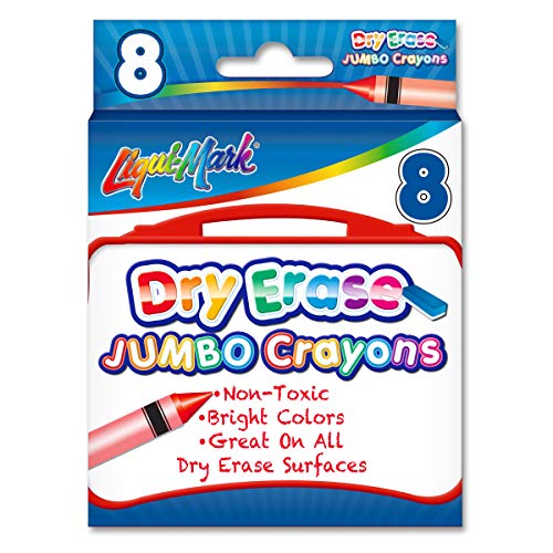 LIQUI-MARK 8-Pack Jumbo Dry Erase Crayons Assorted Vibrant Colors Non-Toxic Easy-Wipe Whiteboard Crayons for Kids School & Home Large Grip Drawing Set for Dry Erase Surfaces