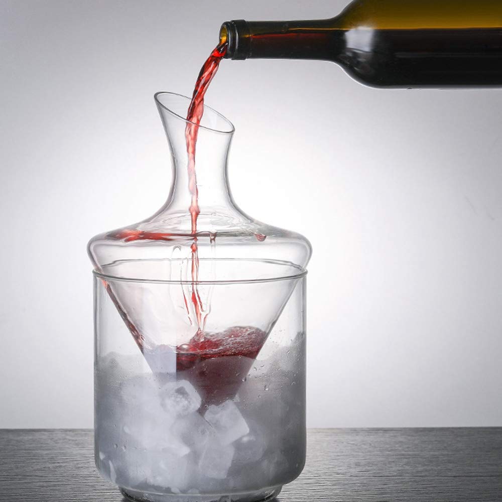 Set decanter per vino con secchiello per il ghiaccio, senza piombo, in cristallo soffiato a mano e feste