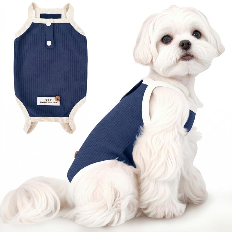 Image of Dog Recovery Suit Dogs Onesie for Surgery Protective Post-Surgery Suit Female for Small Dogs & Puppy Navy Size S