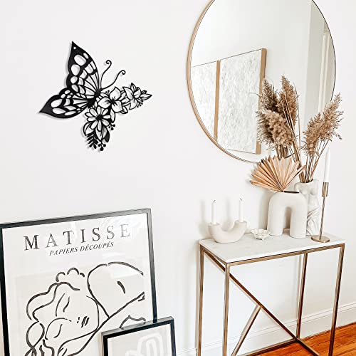 Image of EZ4ENCE Butterfly Decoration Wall Art Boho Home Decor Hanging Appearance Metal Flower for Bedroom Living Room Wall,Black(Medium)
