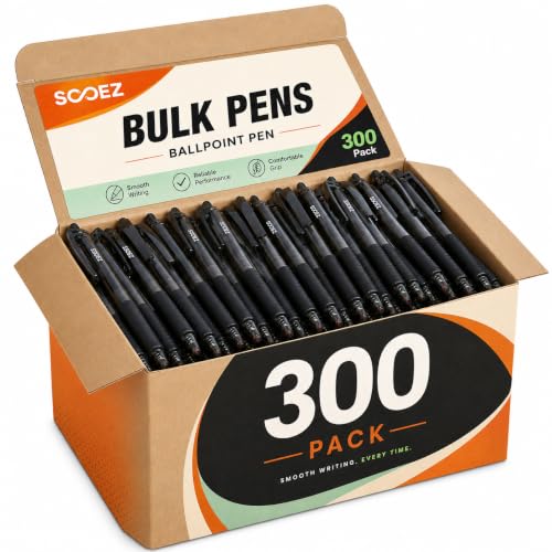Image of Sooez 300 Pack Bulk Pens Ballpoint, Smooth Writing Pens with Soft Grip | Retractable Blue Ink Pens, Medium Point 1.0mm Pen for Journaling, Ballpoint Pen Office Supplies