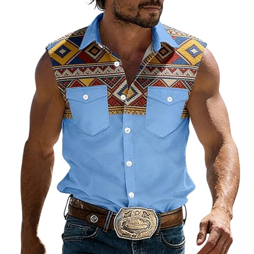 Chemise sans manches homme imprimé géométrique ethnique et tissu léger