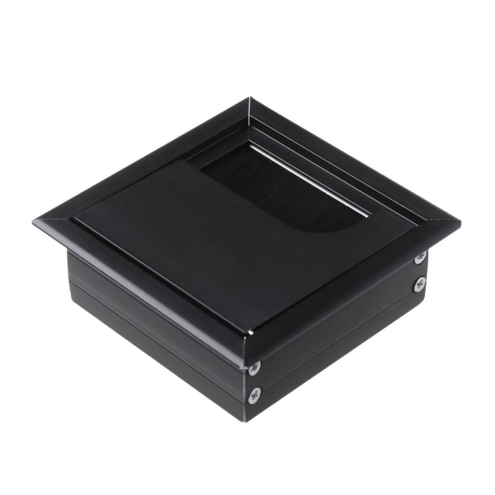 Desk Cable Grommet Aluminum Alloy PC Desk Rectangle Wire Cable Grommet Office Table Hole Cover Outlet Port with Black Brush(Black-80x80mm)