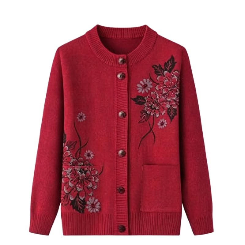 Générique Gilet Cardigan Fleuri pour Femme avec Poches Coupe Ample Fermeture Boutonnée Col Rond Manches Longues Doux et Chaud Idéal pour L'Automne et Le Bureau Au Quotidien.