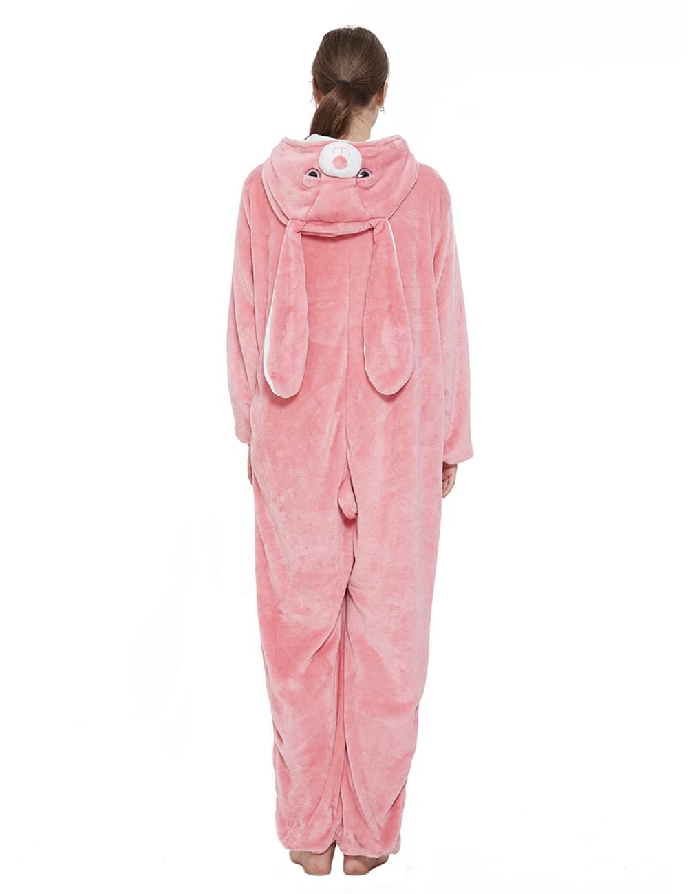 ABENCA Pijama de unicornio de lana para mujer, disfraz de una sola pieza para adultos, de dibujos animados, Navidad, Halloween, cosplay,, Conejito rosado, XS