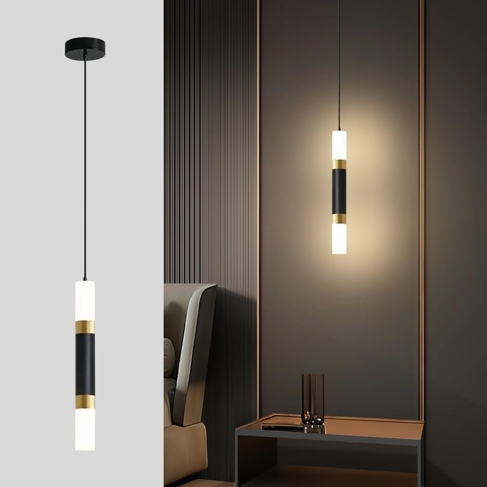 Lámpara colgante lineal LED de tubo negro de 6W y tira de metal con tres colores de luz 8