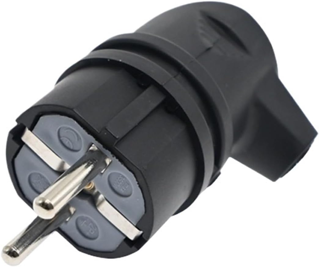Rubber Waterproof Socket Electrial Grounded European Connector with Cover IP54 for DIY Power Cable Cord 16A 250V(Plug-Angle)