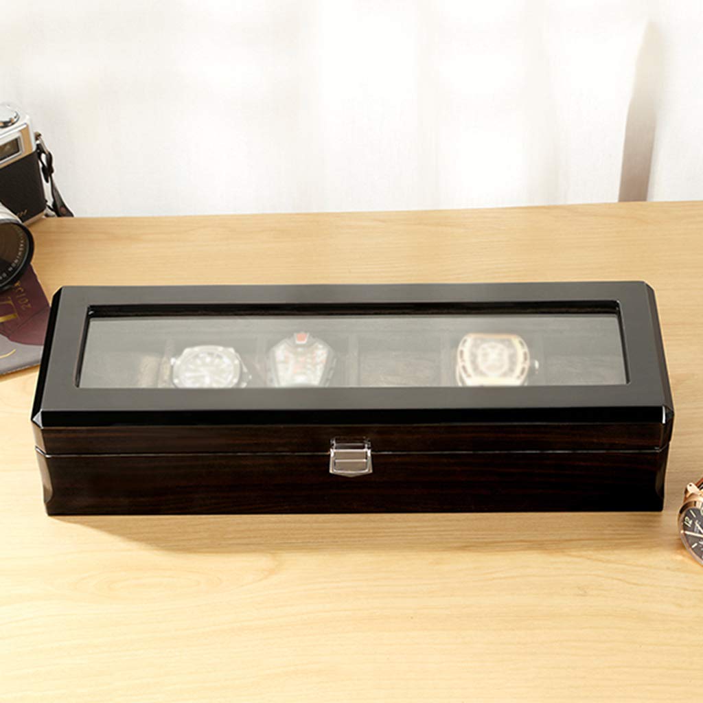 NZPOST Caja para Guardar 6 Relojes con Tapa de Cristal, Organizador de colección de Joyas y escaparate (Negro)