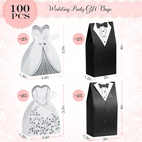 100 Pcs Wedding Party Favor Boxes Dress Tuxedo Candy Chocolate Gift Box Creative Vintage Wedding Treat Bags Bulk with Ribbon for Birthday Bridal Shower Guests Decoration Party Supplies (Stylish Style)