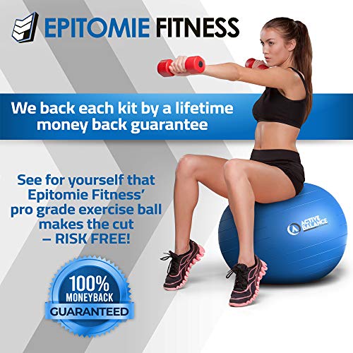 Active Balance Exercise Ball with Resistance Bands & Hand Pump – Premium Balance Ball for Fitness, Health, Relief & More – 75-cm No-Slip Stability Ball by Epitomie Fitness Blue