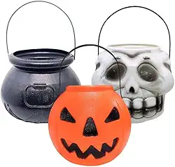 Kit Baldinhos Grande de Halloween 1 Abóbora 1 Crânio 1 Caldeirão de Bruxa