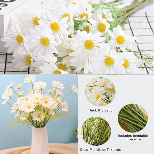 Artificial Flowers 8 Bundles 20” White Artificial Daisy Flowers UV Resistant Outdoor Fake Wildflowers with Stems Faux Greenery Shrubs Plants Arrangements for Home Garden Vase Decor image 2