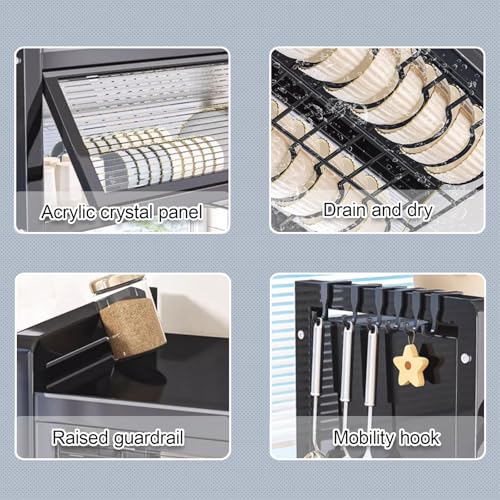 Abtropfgestell für die Spüle, mit Abdeckung, platzsparender Küchen-Organizer für Geschirr, Schüsseln und Besteck (schwarz, 95 cm), langlebiges und stilvolles Design, passend für die meisten Spülbecken