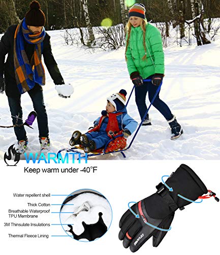 Cevapro -40℉ Winter Gloves Waterproof Ski Gloves 3M Insulated Snowboard Gloves (Black, M)