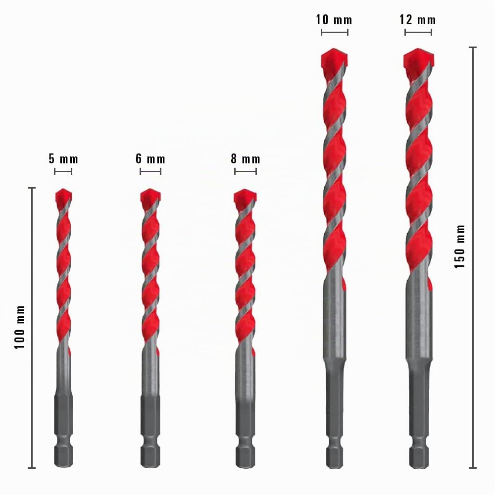 Fischer D-U Hex Set 5 Punte Trapano Universali Esagonali, 5 mm-12 mm, per Muro, Legno, Piastrelle, Plastica, Acciaio, Cemento, 561649