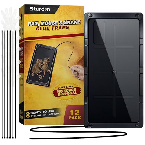 Large Rat Glue Traps for House Indoor Touch-Free Zip Ties & Gloves Included Bulk Glue Traps for Mouse Spiders Snakes Mice with Enhanced Adhesive Pre-Baited Formula for Pest Control