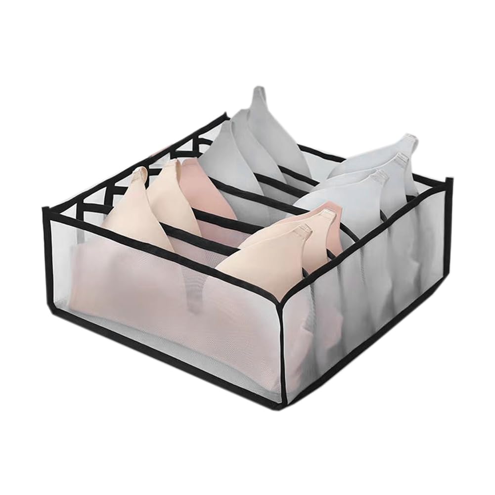 Osmond Underwear Bra Socks Organizer Storage, Washable Foldable Drawer Clothes Organizer (Black-6 Grids)