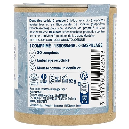 Natessance - Zahnpasta zum Kauen, Feststoffe, Bio-Aloe Vera und Bicarbonat, zertifiziert Bio Cosmos Organic – Karton 100% recycelbar… – Ansicht 4