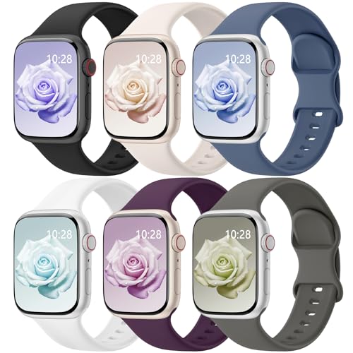 Image of 6 Pack Silicone Sport Bands Compatible with Apple Watch Bands for Women Men | Soft Wristband 40mm 38mm 41mm 44mm 45mm 46mm 42mm 49mm, Replacement Strap for iWatch Series 11 10 9 8 7 6 5 4 3 2 1 SE Ultra