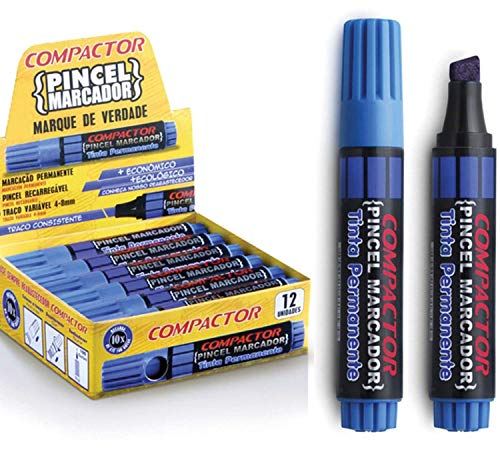 Pincel Marcador, Compactor 00882AZ, Azul, Pacote de 12