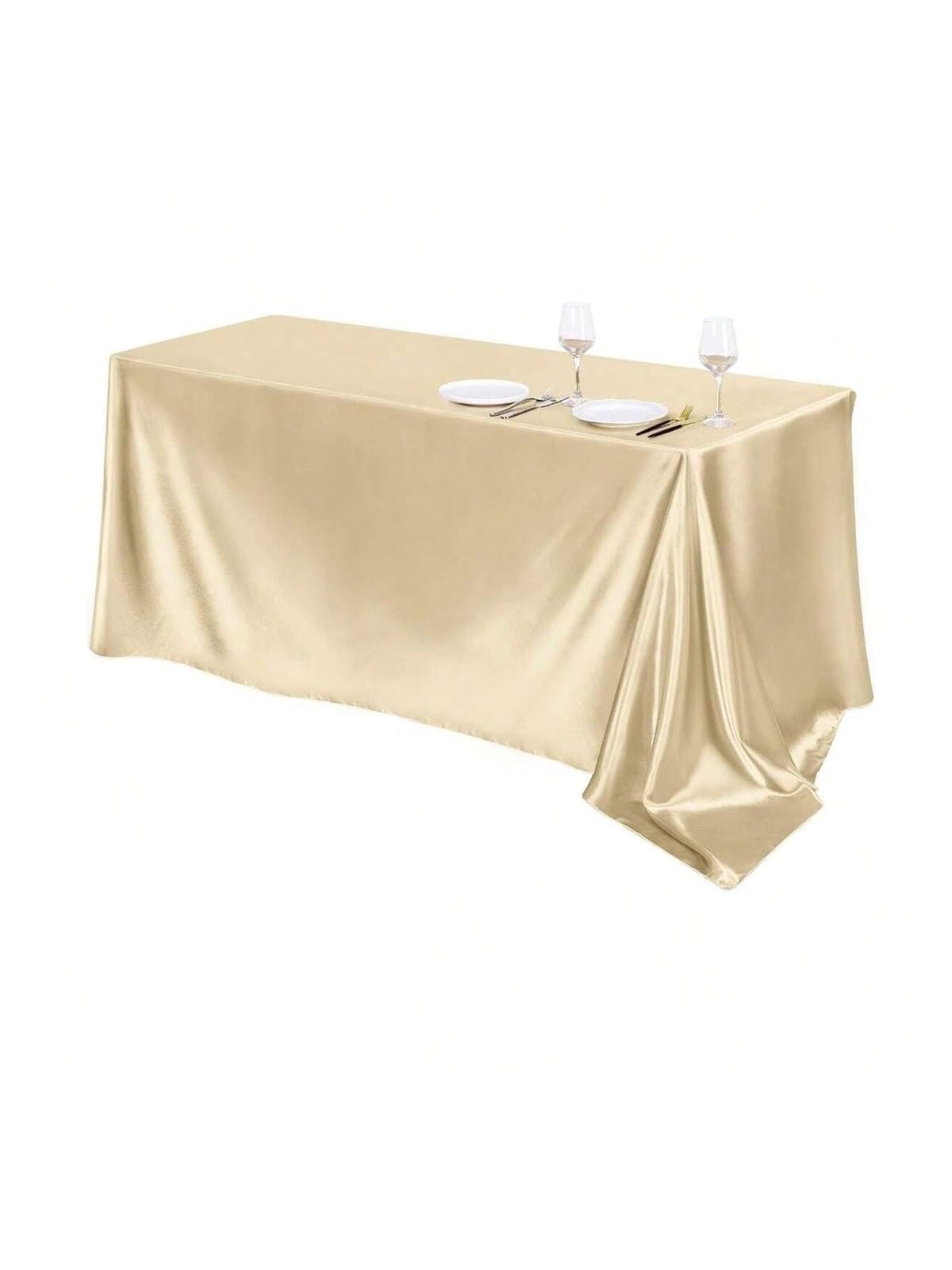 LOPJGGYF 1 Piece Satin Tablecloth 57x108 Inch Multicolor Rectangular Silk Smooth Fabric Party for Wedding Banquet Party Events(Champagne,145x145cm)
