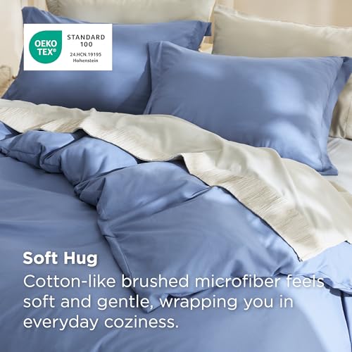 Image of Bedsure Duvet Cover King Size - Soft Double Brushed Bedding Set for Kids & Adults, Zipper Closure, 3 Pieces, Includes 1 Duvet Cover (104 inchx90 inch) & 2 Pillow Shams, NO Comforter, Slate Blue