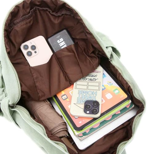 Image of Sage Green Canvas Backpack for Women Retro Aesthetic Rucksack Basic Backpack for High School /College Students Travel Laptop Bag
