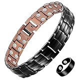 Feraco Men's Copper Magnetic Bracelet and Ring Elegant 99.99% Solid Copper Bracelets with Double-Row Strong Magnets, Magnetic Field Therapy Jewelry(Black)