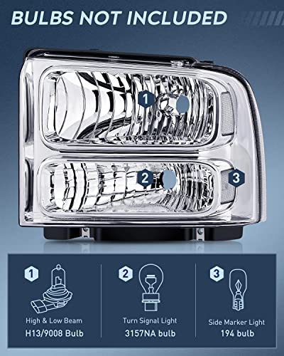 Image of Nilight Headlight Assembly Replacement 2005 2006 2007 F250 F350 F450 F550 Super Duty Chrome Housing Clear Corner Clear Lens Headlights Assembly