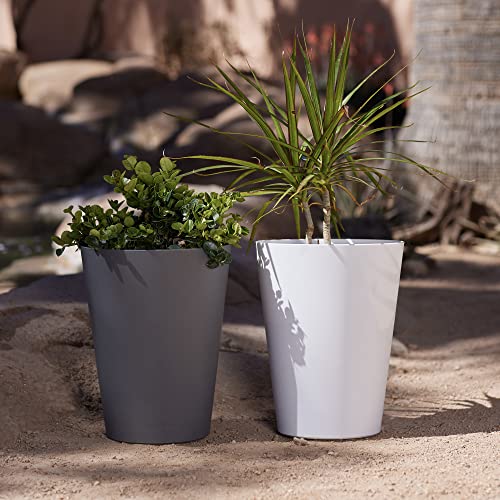 Bloem Tall Finley Tapered Round Planter: 14" - Casper White - Matte Textured Finish, 100% Recycled Plastic Pot, For Indoor And Outdoor Use, Gardening, 4 Gallon Capacity #TOP5