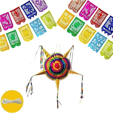 La Loteria Party Pack! Extra Large Gold Party Pinata with La Loteria Papel Picado PAPER 4Pack of Banners Cover