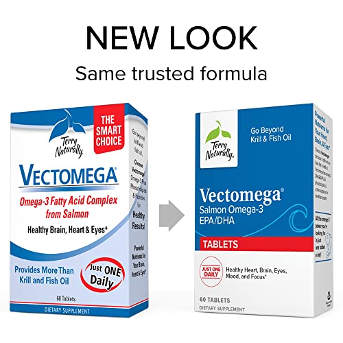 Terry Naturally Vectomega - 292 Mg Omega-3, 60 Tablets - Fatty Acid & Phospholipid Peptide Complex From Salmon, Supports Heart & Brain Health - Non-Gmo, Gluten-Free - 60 Servings #TOP2