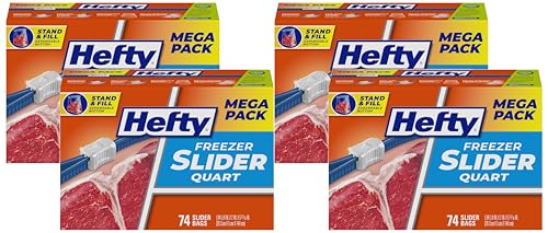 Hefty Slider Freezer Kitchen Storage Bags, Quart Size, 74 Count (Pack of 4) - image 1