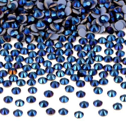 Image of Bymitel Hotfix Crystal Rhinestones Round Gems Iron on DIY Jewelry Making Flat Back for Crafts,Mine Blue, 1.3mm(SS3 /2880pcs)