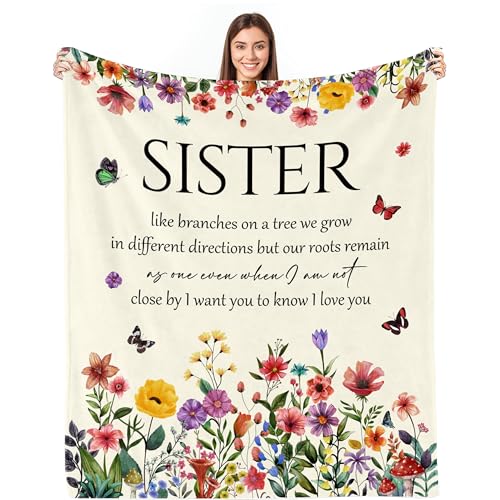Hudodmn Sister Gifts Blanket Sister Birthday Gifts Ideas Best Sisters Ever Gifts for Women Graduation Birthday Gifts for Sisters Adult Throw Blanket 60X50