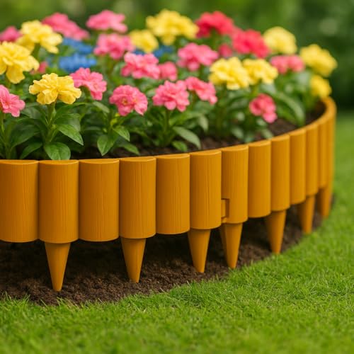 Image of Woven Garden Border Fence Pillar Design (10 Pcs) Bamboo - Interlocking Edging Panels | Flexible Weave Fence for Flower Beds, Lawns & Pathways