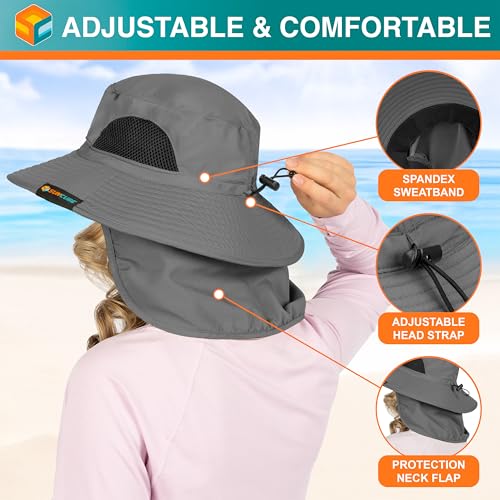 Image of SUN CUBE Wide Brim Sun Hat Men Women, Fishing Hats Sun UV Protection, Mens Hiking Bucket Hat Safari Beach Boonie, UPF 50+