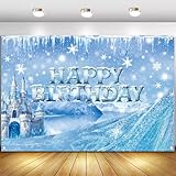 Ice Snow Castle Theme Happy Birthday Photography Backdrop - 5x3ft Winter Princess Background Photo Booth Banner Props for Kids Girls Boys Birthday Baby Shower Holiday Party Decorations Supplies