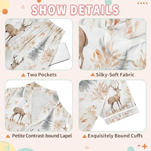 senya Deers Painting Satin Summer Pajama Sets Silk Short Sleeve Button Down Sleepwear3