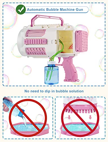 Upgraded Bubble Machine Gun, Built-In Bubble Solution, Automatic Bubble Blower, 8000+ Bubbles Per Minute For Kids Adults Bubble Maker Toys For Indoor Outdoor Wedding Birthday Party - Pink #TOP2