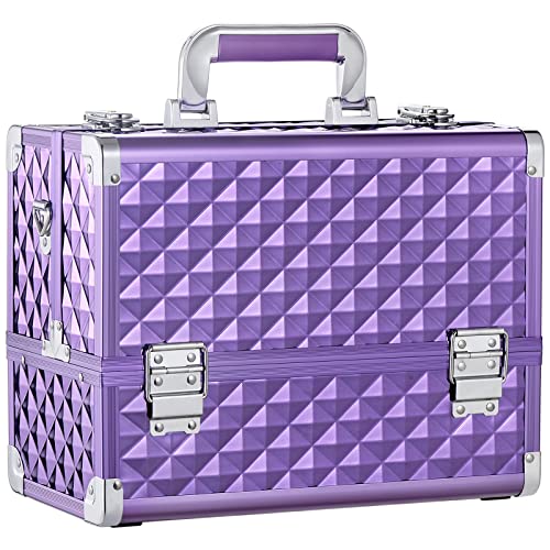 Mallette Maquillage Grande Malette Onglerie Vailse Maquillage Boite Maquillage Vide Beauty Case en Aluminium Make up Case Malette Coiffure, Violet