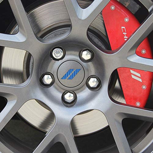Image of IPG Compatible for Dodge Charger Challenger Durango Wheel Center Cap Decal Sticker Wrap Kit Personalize Your Vehicle (Inner Logo, Blue Carbon Fiber(4D))