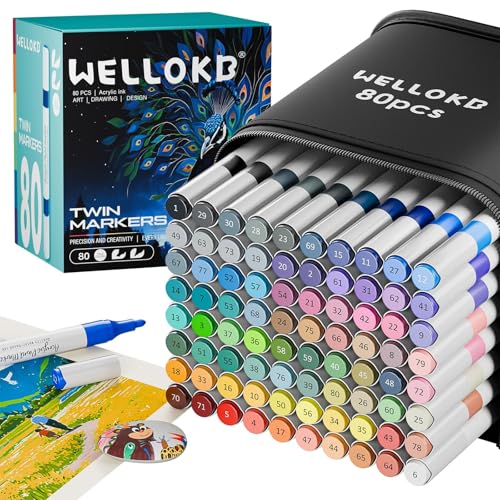 80 Colors Dual Tip Acrylic Paint Markers, Fabric Markers, Brush Tip Permanent Acrylic Paint Pens for Wood, Glass, Rocks, Paper, Coloring book,Ceramic,Canvas DIY Crafts for Adults,Kids and Art Supplies