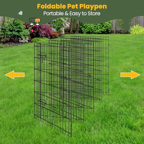 Image of Yaheetech 34 inch H 8-Panel Foldable Metal Dog Playpen Indoor Outdoor w /Door