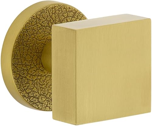 Viaggio Circolo - Pasaje de roseta de cuero con perilla de latón cuadrado en latón satinado, manejo universal