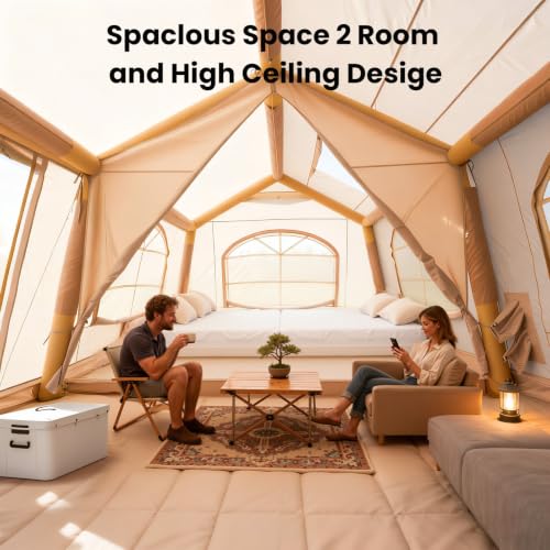 Image of Inflatable Tents for Camping, Large Blow Up Tent with Hand Pump, Easy Setup InflatableTent 4 Season Tent, Waterproof Oxford Air Glamping Tents for Camping Adult 4 /6 /8 /10 /12 Person