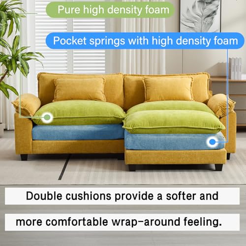 Image of Oprisen 86 inch Modular Sectional Sofa, Comfy Cloud Couch Sectional Sofa with Ottoman, Chenille Sofa Sleeper Deep Seat Sofa with Throw Pillows for Living Room (Yellow, 86 inch- L Shape)