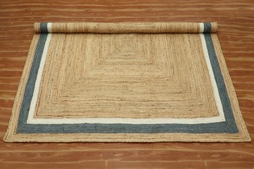 Tapis carré en jute tressé main 2,1m multicolore géométrique