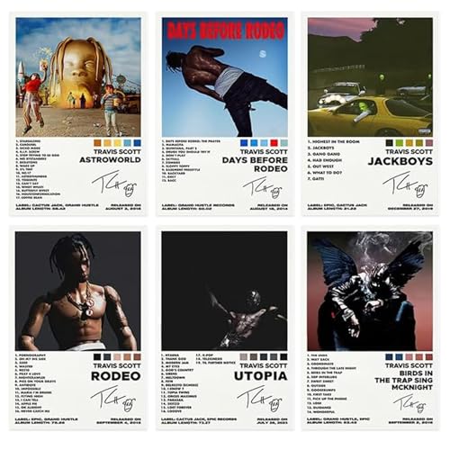 DEETREK Stampe su tela senza cornice, set di 6 poster musicali, poster firmati limitati, stampa di rapper, decorazione artistica da parete per camera da letto